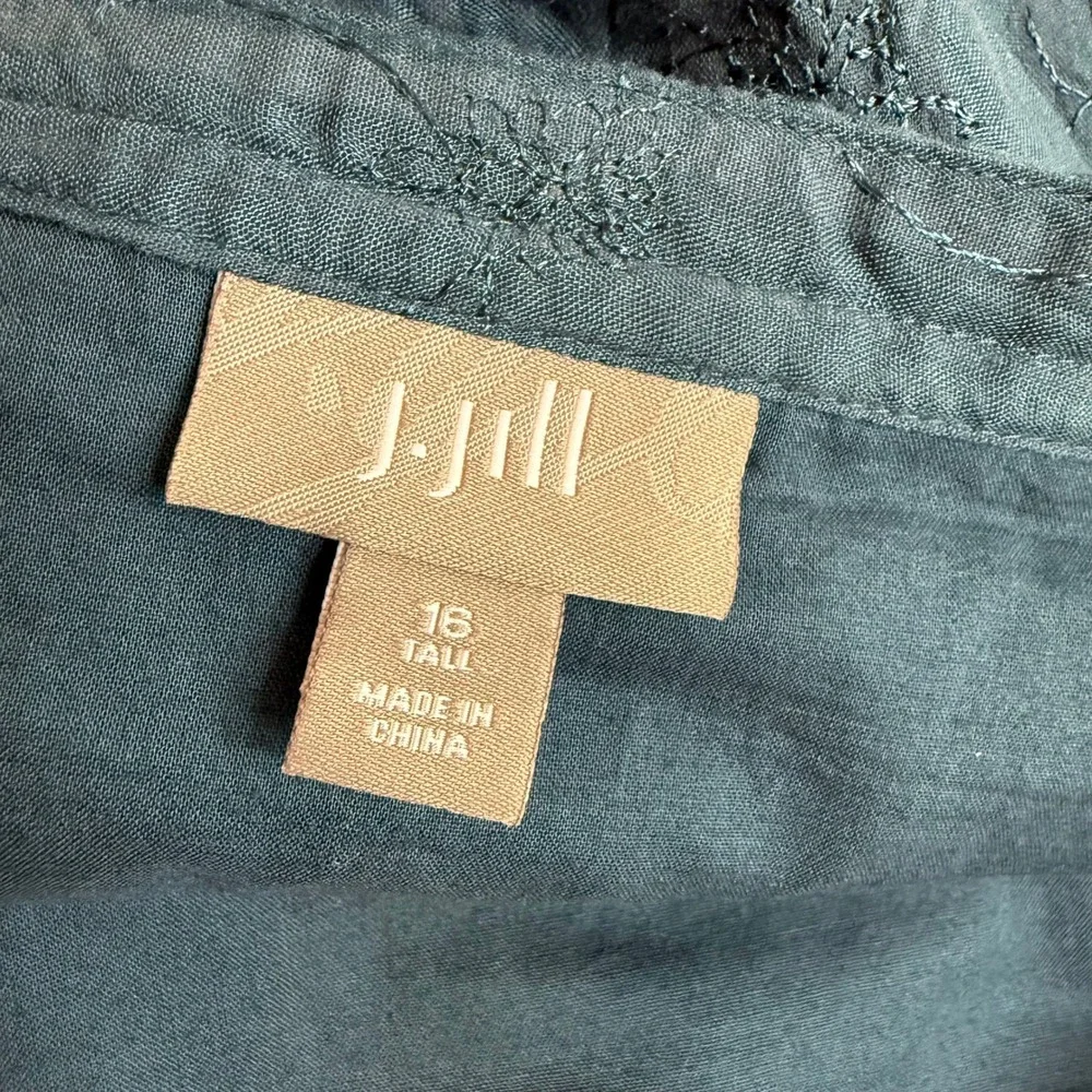 J.Jill Embroidered Maxi Skirt 16 Tall Blue Cotton Linen Boho Lagenlook Cottage